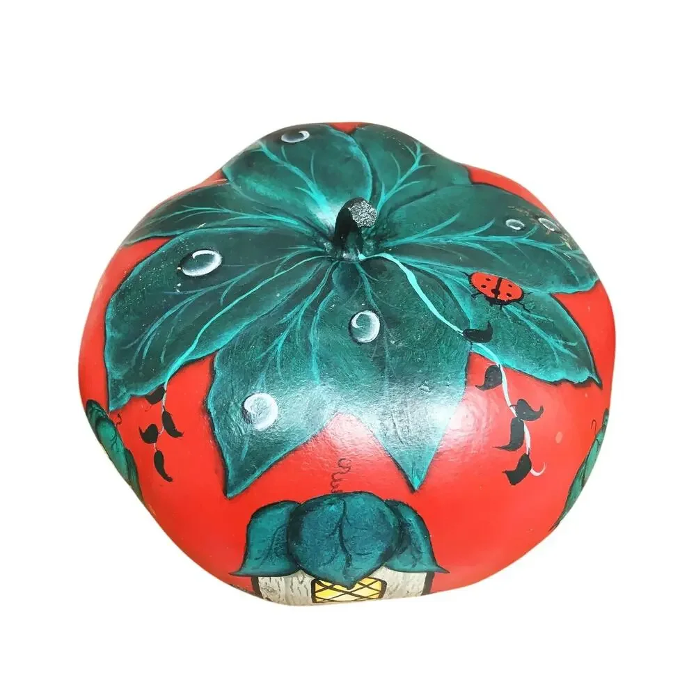 Tomato House Painted Gourd Signed Folk Art Country Farmhouse